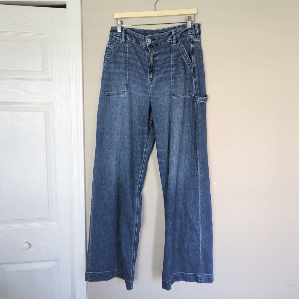 American Eagle Curvy Super High Rise Baggy Wide Leg Jeans Size 10 Long